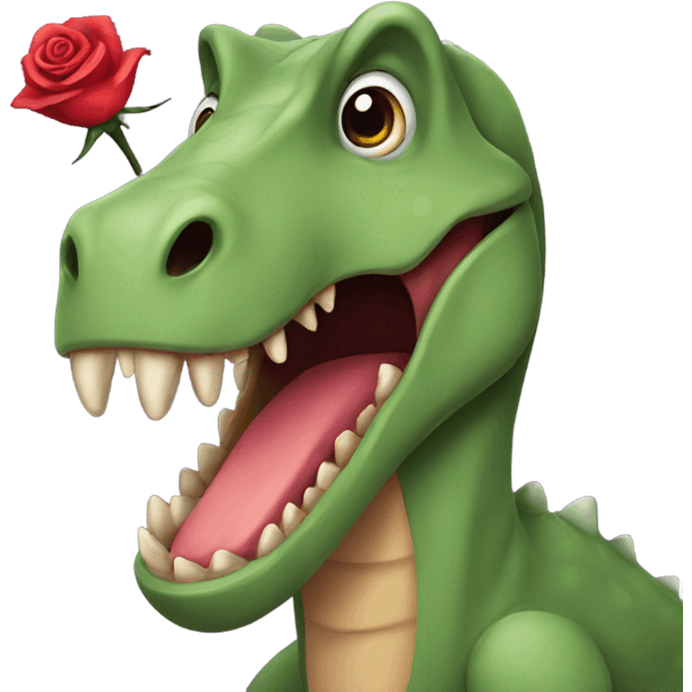 sad dinosaur with a rose in its mouth  emoji