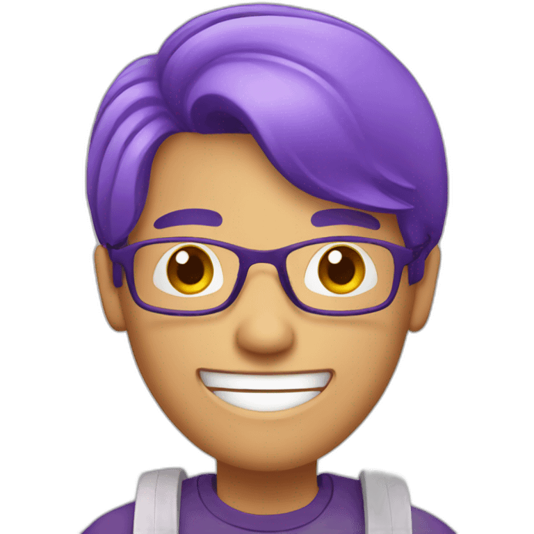 guy with purple hair smiling while taking note emoji