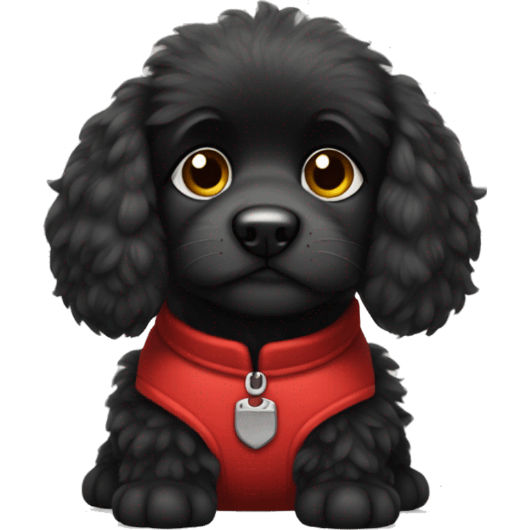 solid black fluffy puppy wearing red vest emoji