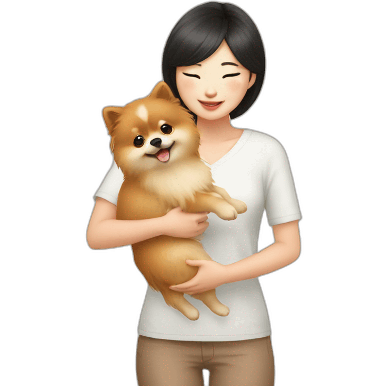 east asian girl petting pomeranian emoji