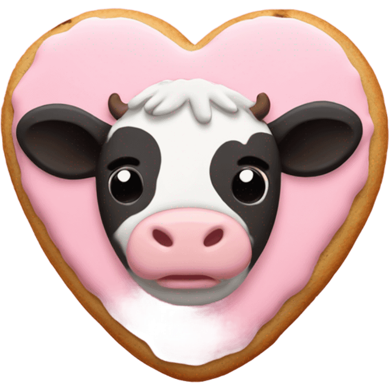 Cookie heart with cow emoji