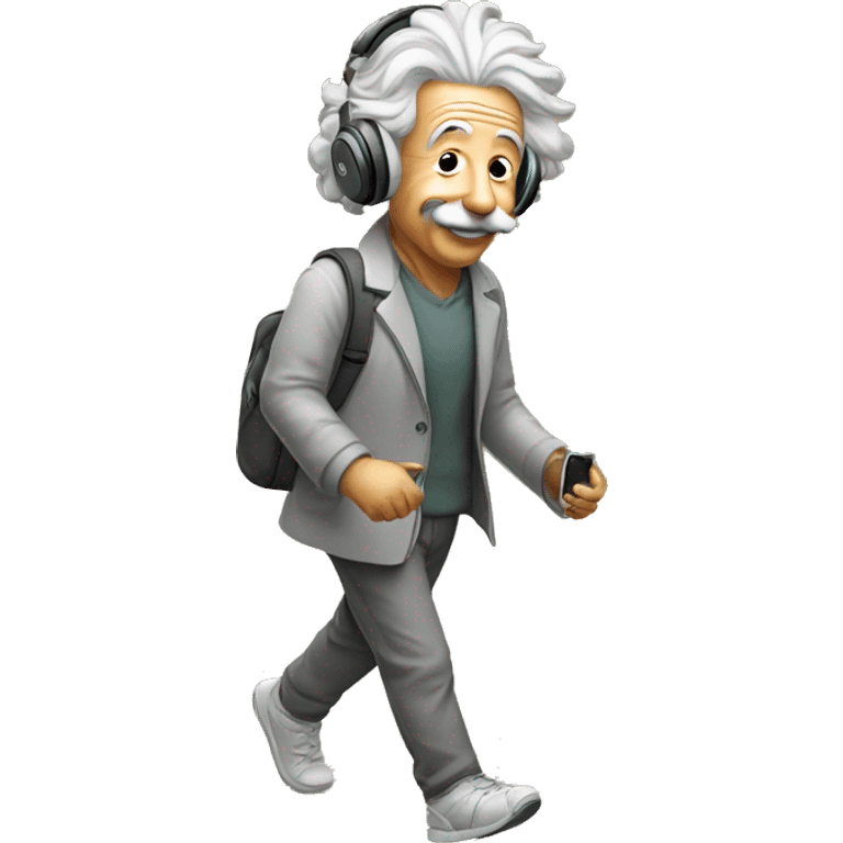 albert einstein happy listening music with just wireless headphones while walking emoji