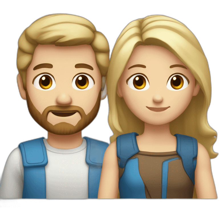 Couple consisting of a boy with blonde hair and blue eyes and beard and a girl with brown straight hair and brown eyes emoji