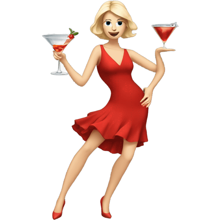 white woman red dress dancing with martini emoji