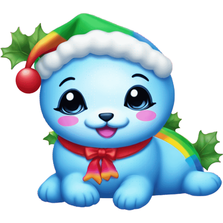 Lisa frank rainbow seal with Christmas holly  emoji