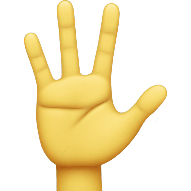 yellow emoji hand showing the palm with only the index, middle, and pinky fingers up. The thumb should be holding the ring finger. It needs to be a real hand and make sure there are only five fingers in the natura order. emoji