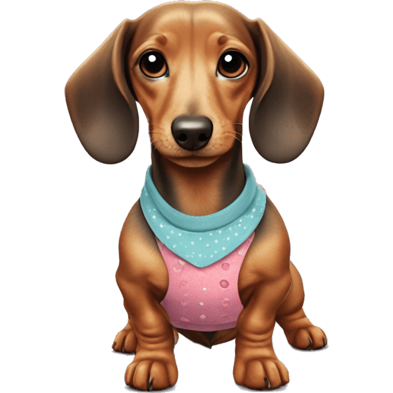 Cute miniature dachshund in a cute outfit ￼ emoji