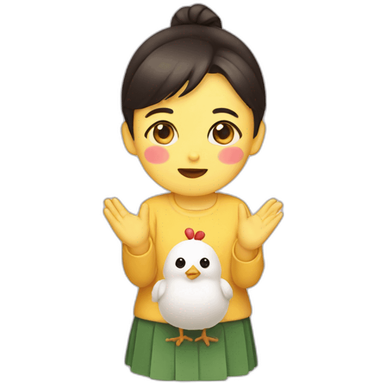 a chick showing korean saranghe with hands emoji