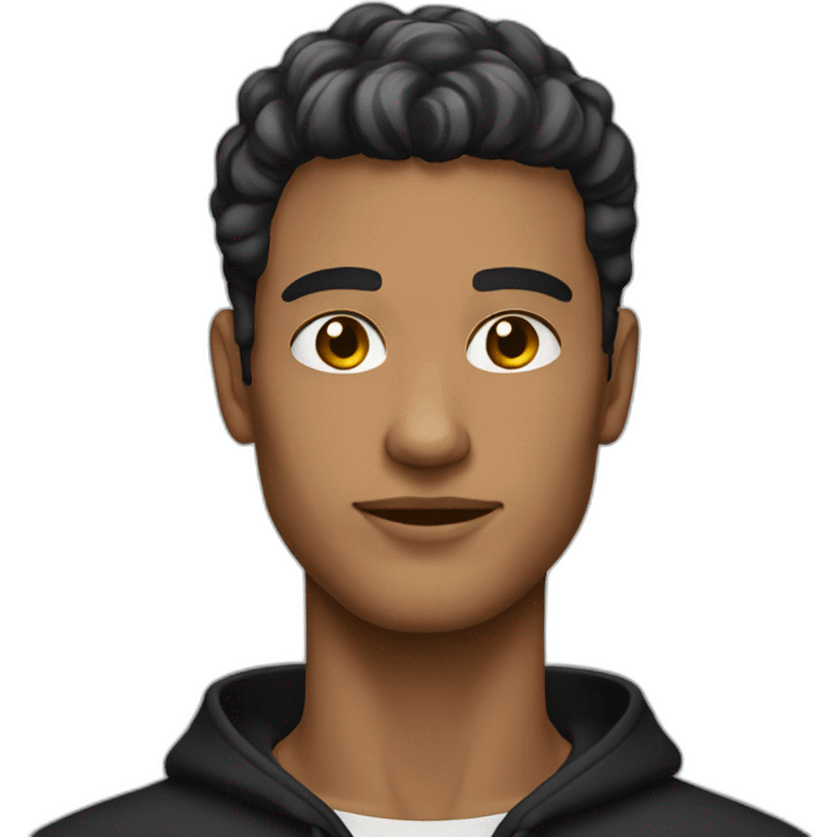 A stylish man with a French crop hairstyle wearing a black hoodie emoji