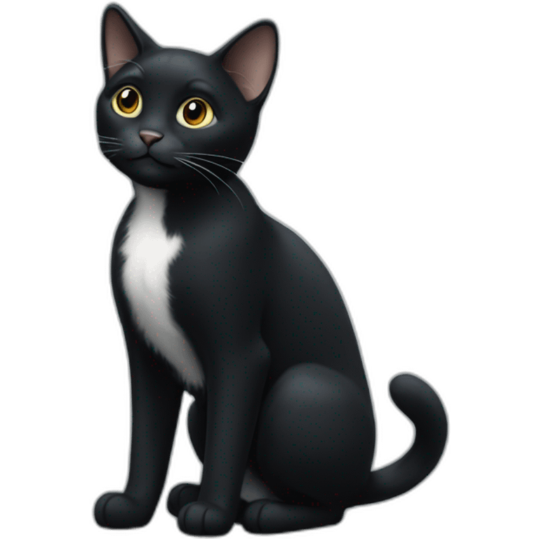 Black cat standing, the cat has white paws and white chest emoji