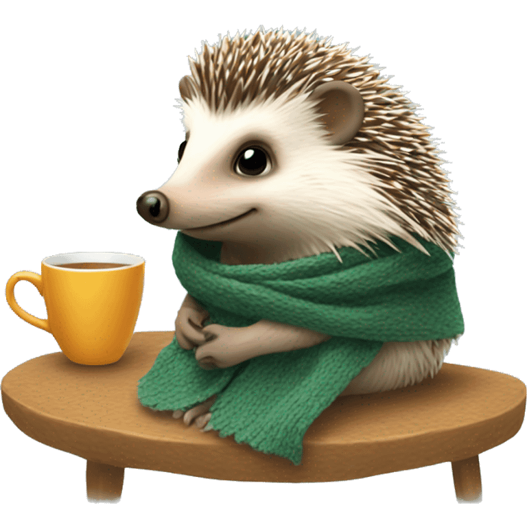 Hedgehog drinking tea with scarf emoji