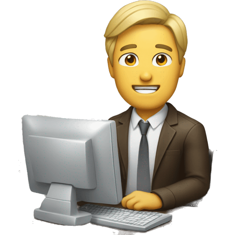 Man sitting next to a computer, cryng emoji