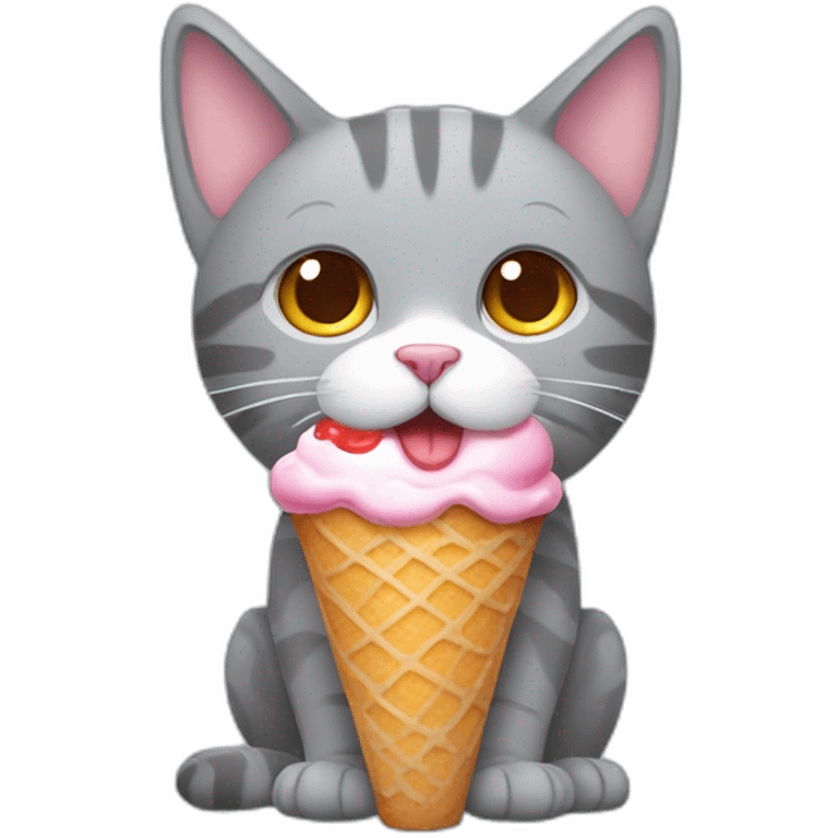 grey cat with ice cream emoji