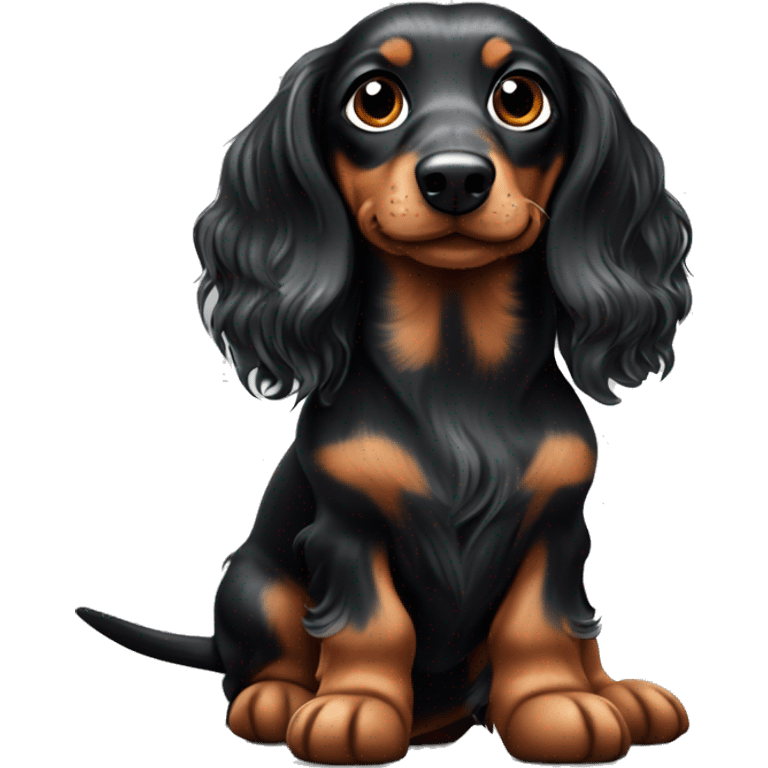 Long-haired black merle dachshund with small one  emoji