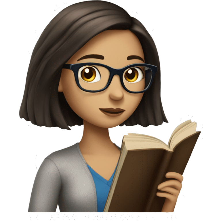 bob haired Brunette with glasses and blue eyes Girl reading a book  emoji