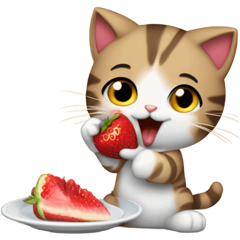 Gatito comiendo una fresa tierno  emoji