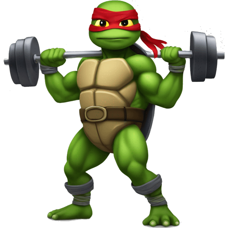 Ninja turtle Raphael lifting weights on a bicep emoji