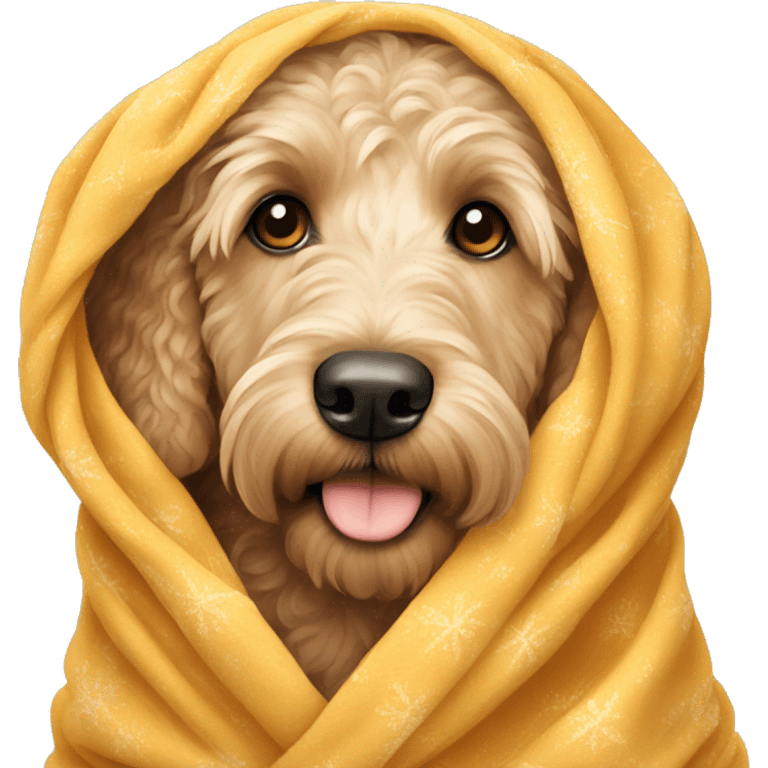 Golden doodle wrapped in blanke emoji