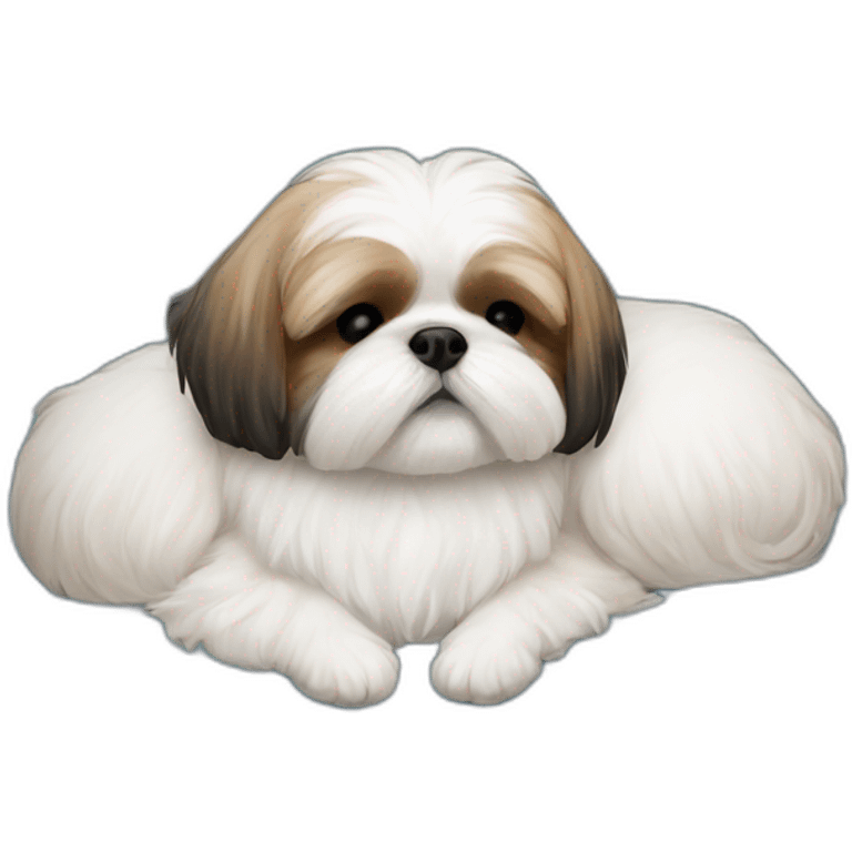 Shih tzu sleeping in light blue circular dog bed emoji