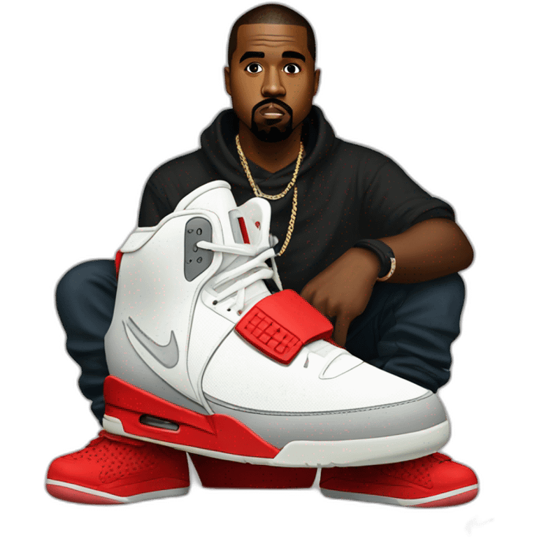 kanye west holding the nike air yeezy 2 red emoji