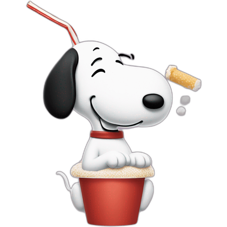 Snoopy breathing up sugar with a straw through his nose emoji