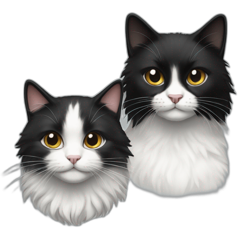 A blank short haired cat and a black/white long haired cat emoji