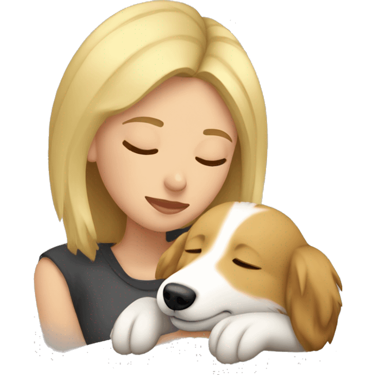 Blonde girl short hair sleeping with Shetland sheepdog emoji