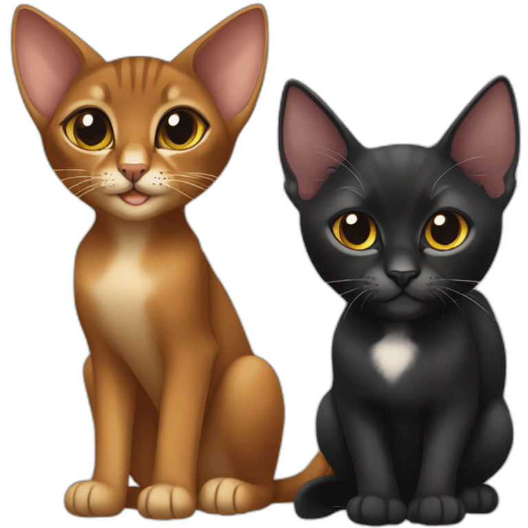 abyssinian cat with big ears and black kitten with small white speck emoji