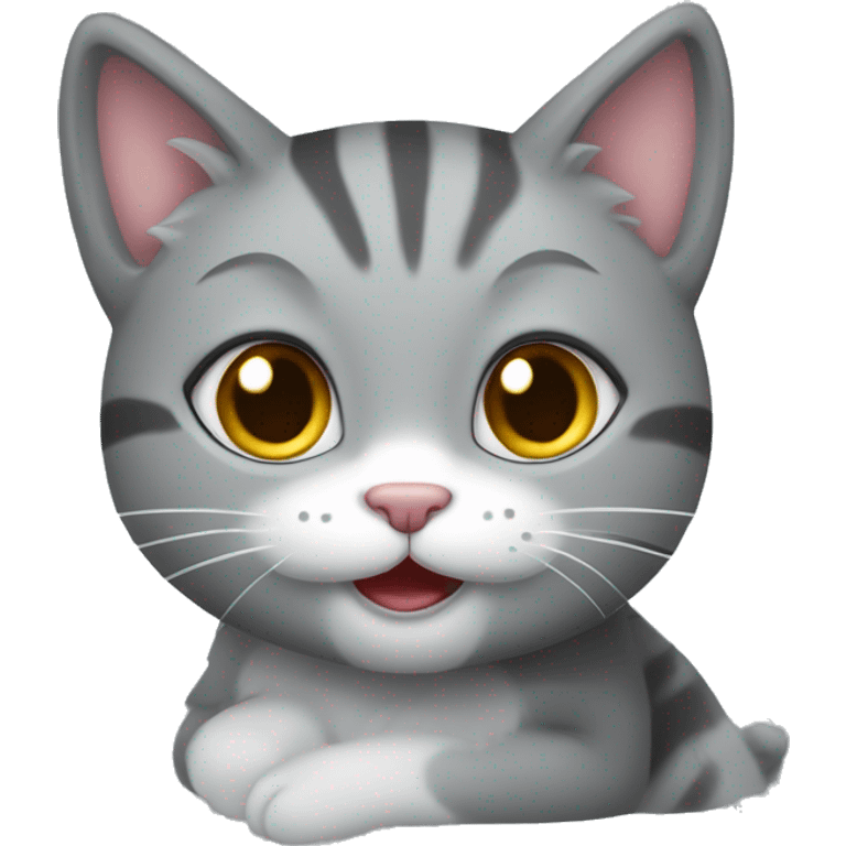 Gatito gris con carita feliz  emoji