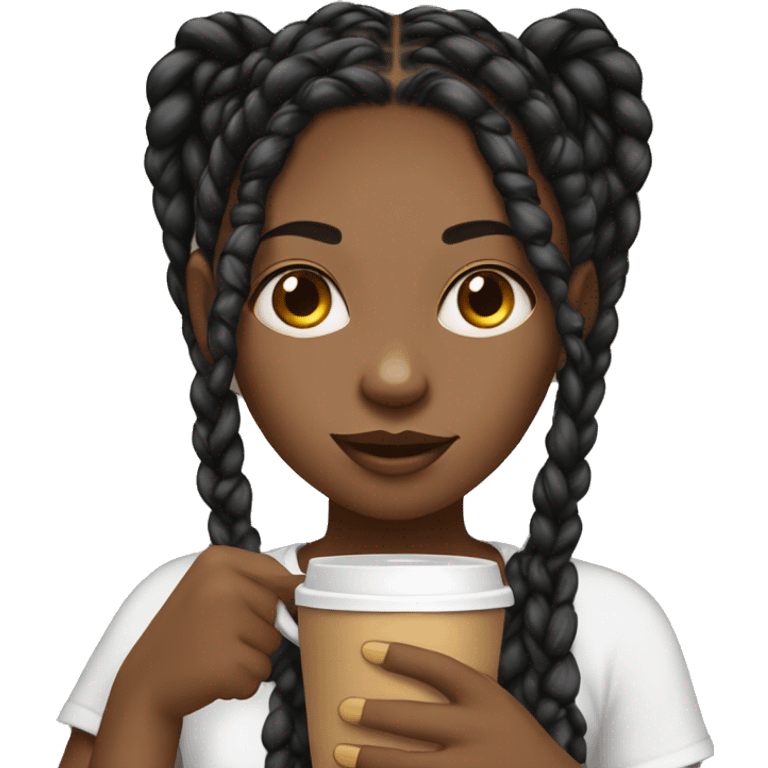 An African American girl with black medium knotless braids sipping coffee  emoji