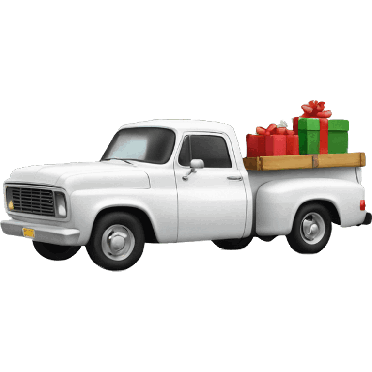 old white pick up truck with a christmas tree in the trunk emoji