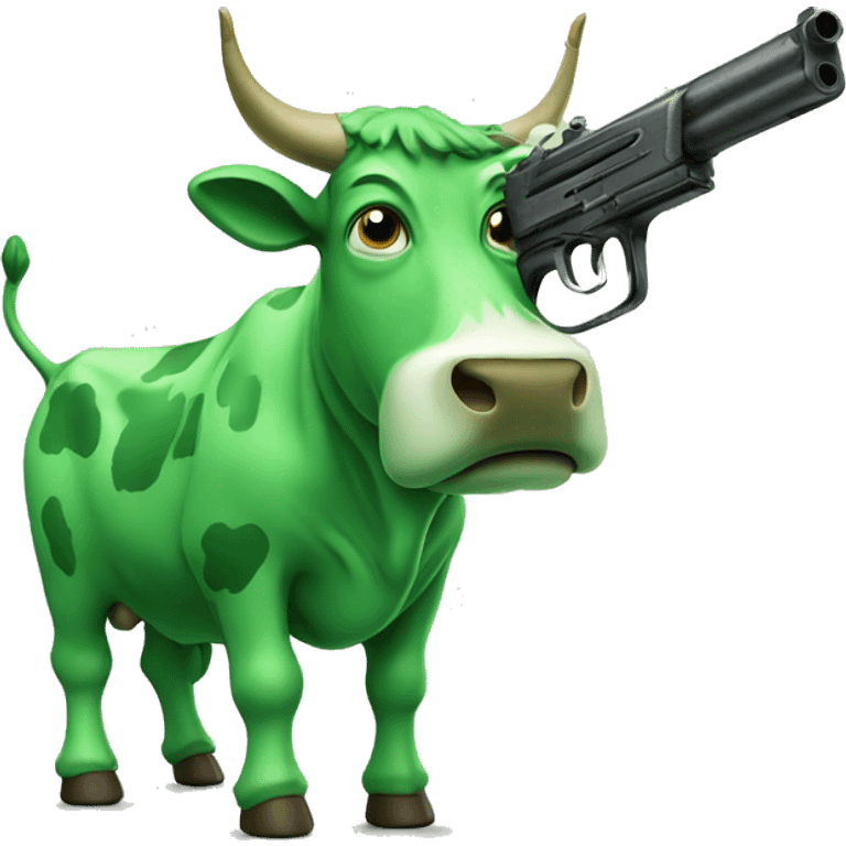 Green cow with a gun emoji