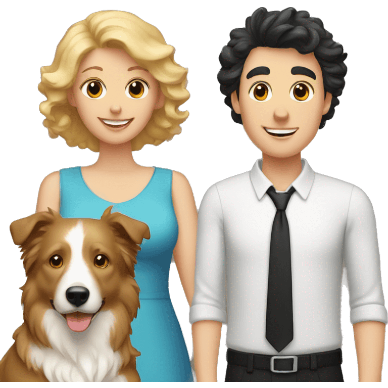 Family,  man blond hair and woman and curls black border collie emoji