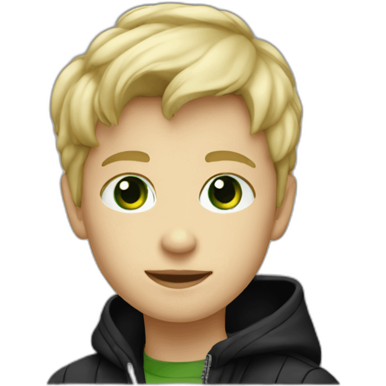 Blond boy with Black anorak kid Green eyes emoji