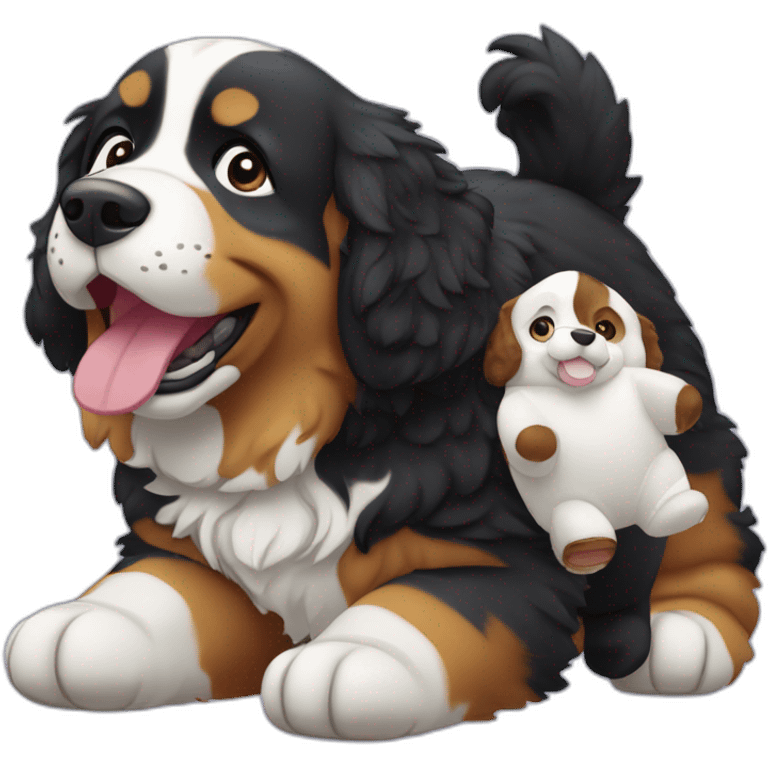 Berner sennen dog holding a plushie in his mouth emoji