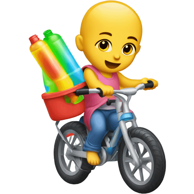 Baby on bike shooting water gun  emoji