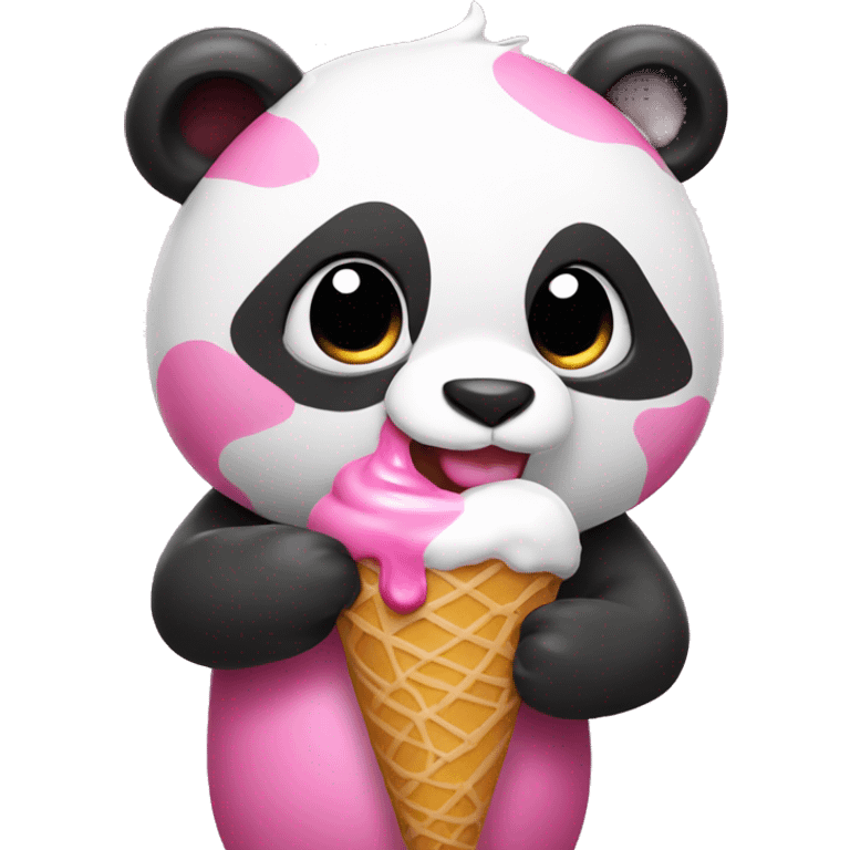 Pink Panda eating ice cream emoji