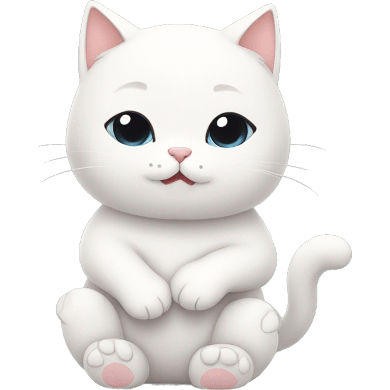 cute white minimalistic cat warms its paws, in sticker style emoji