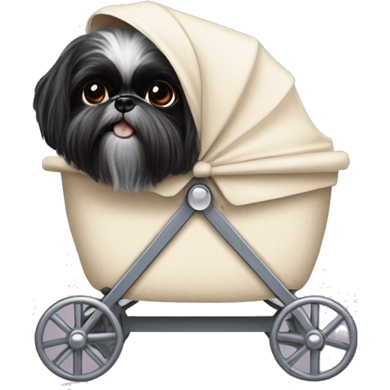 Black shih tzu in a pram  emoji