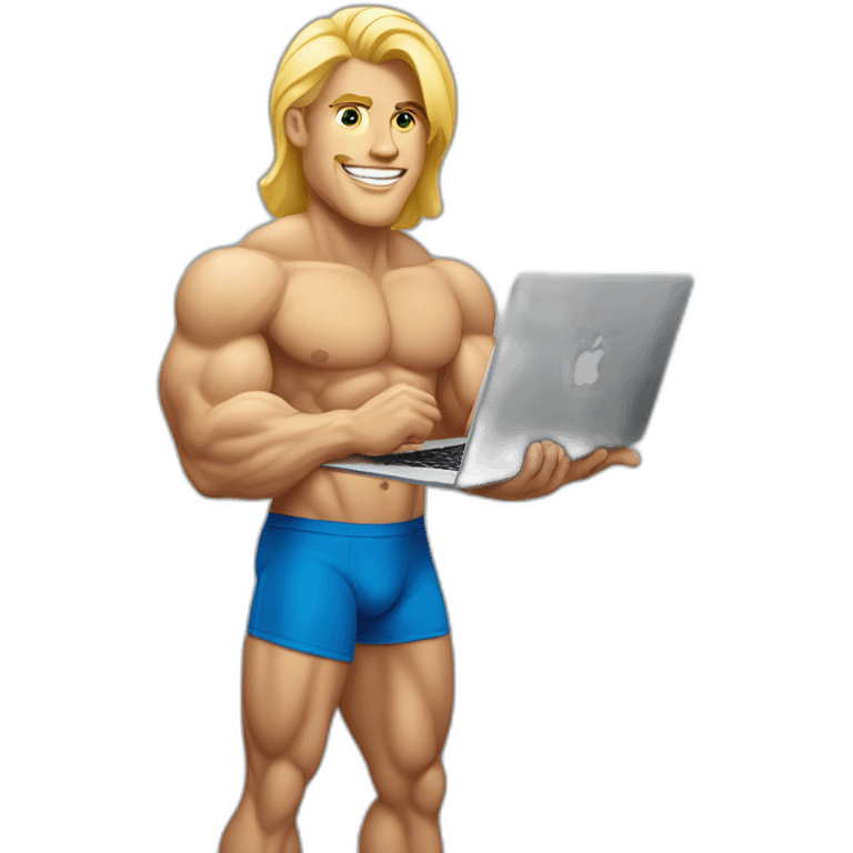 blonde bodybuilder with macbook in his hand emoji