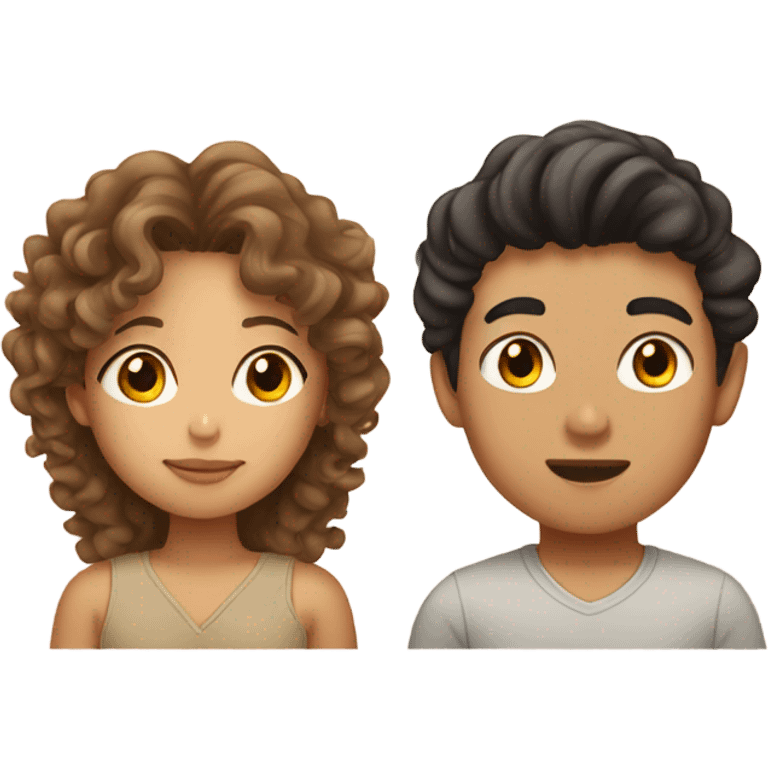 Tan Asian boy and tan curly hair girl kissing emoji