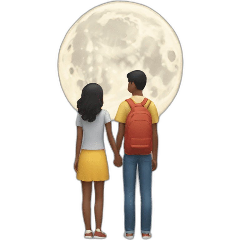 Couple student looking at the moon while holding hands emoji