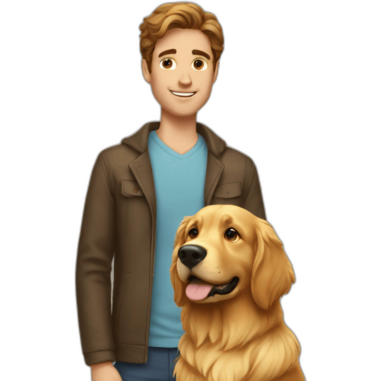 brown hair tall guy with golden retriever emoji