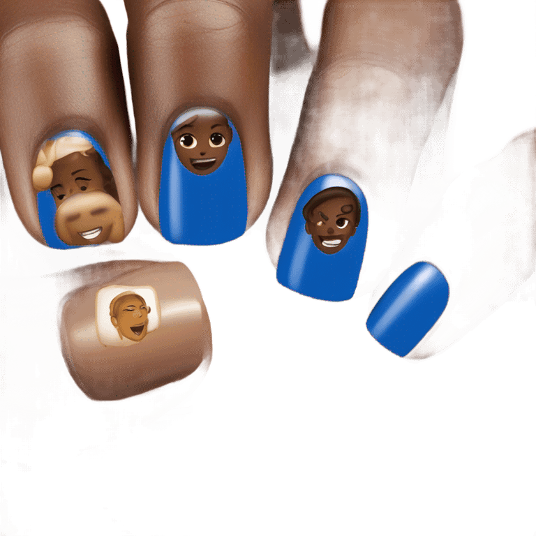 blue nails polish brushed on nail with medium-dark skin tone emoji