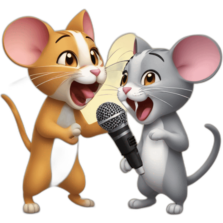 Cat and mouse singing together at a karaoke emoji