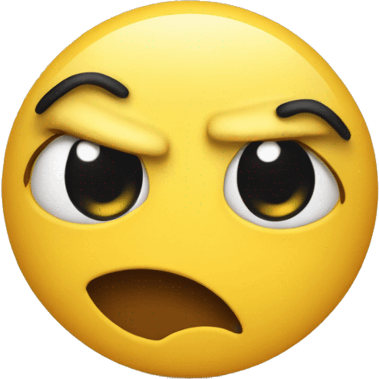 An emoji with a silly face, but cute, that looks a little angry and is yellow  emoji