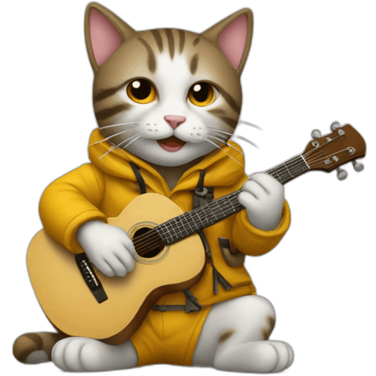 cat in fisherman's suit playing guitar emoji