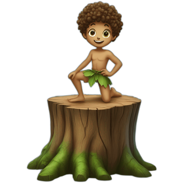 Peter Pan with afro hairstyle standing on tree stump emoji