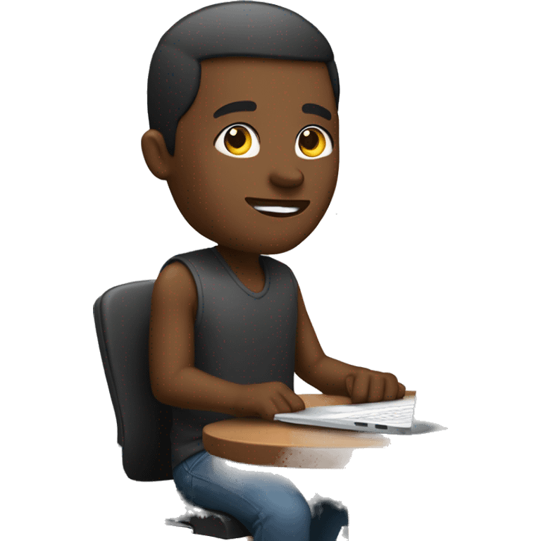 Black guy sitting down on chair playing on computer  emoji