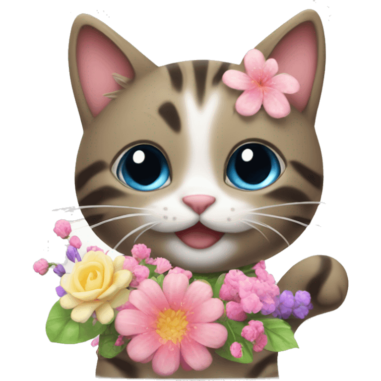 cute cat with flowers and candy emoji